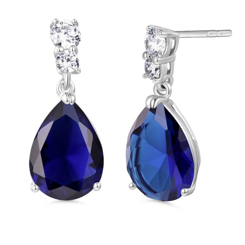 GULICX Fashion Jewellery Silver Tone Blue Zirconia Teardrop Drop Earrings for Women - Image 1